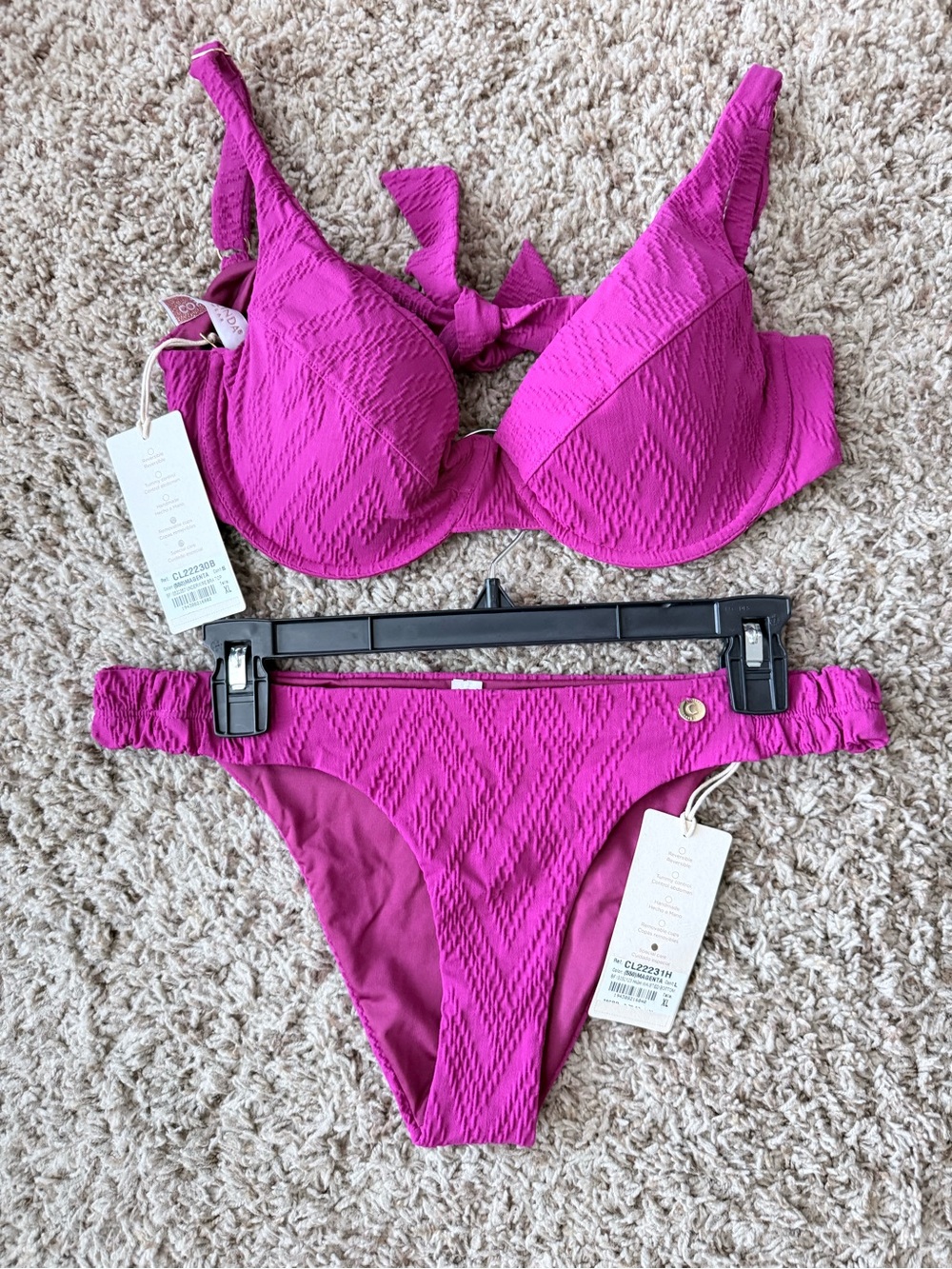 COSITA LINDA Fuchsia Textured Underwire Bikini Set Sz XL